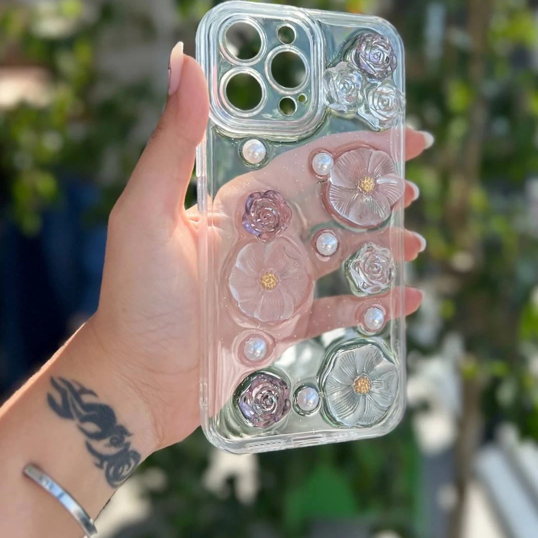 قاب کاور گارد گل یخ شفاف آیفون۱۳ / آیفون ۱۳ / iphone13 / iphone 13