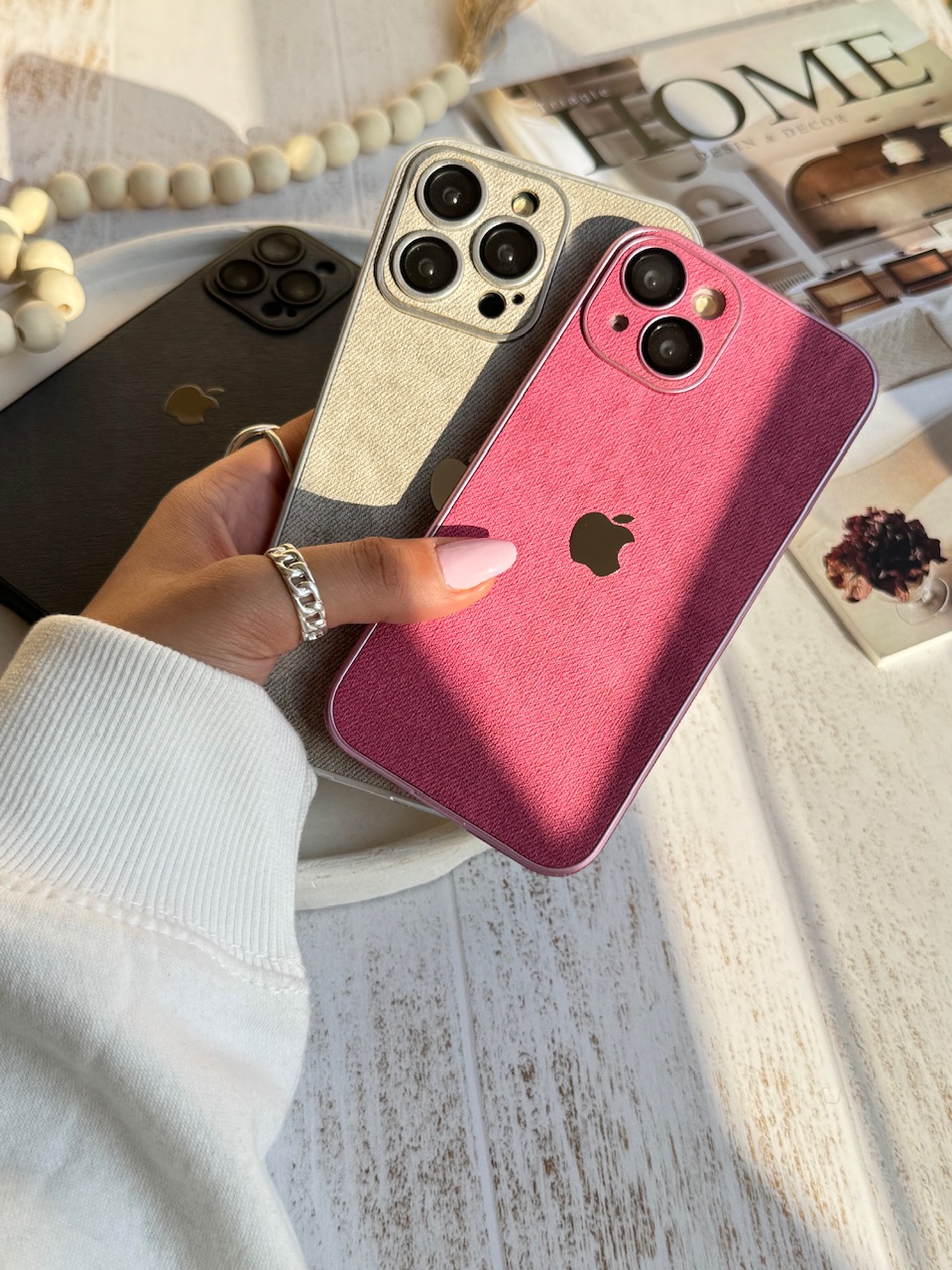 قاب کاور گارد Rhino Stone راینو استون پارچه ای صورتی مناسب گوشی آیفون۱۵ / آیفون ۱۵ / iphone15 / iphone 15