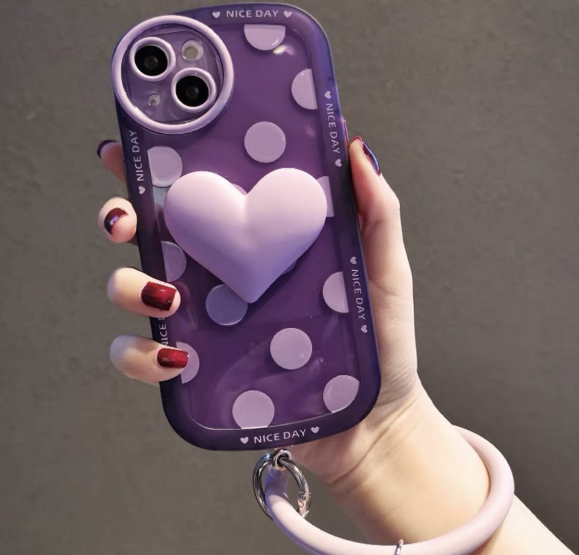 قاب قلب برجسته بنفش با بند آیفونxs / آیفون ایکس اس  / iphonexs / iphone xs