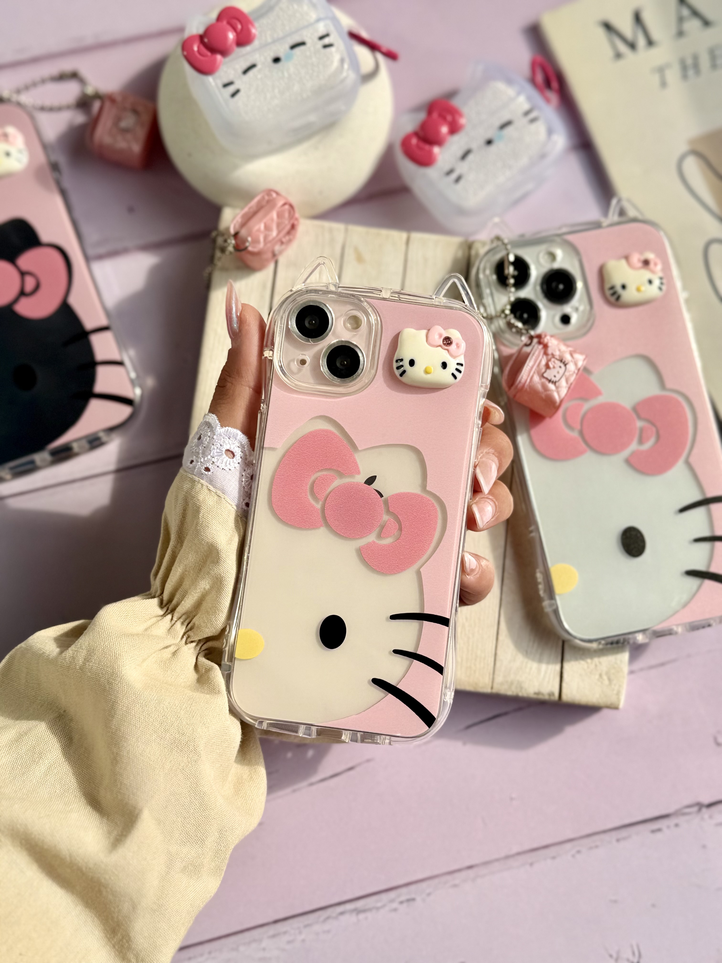 قاب کاور گارد کیتی گوش دار صورتی سفید آیفون۱۱ / آیفون ۱۱ / iphone11 / iphone 11