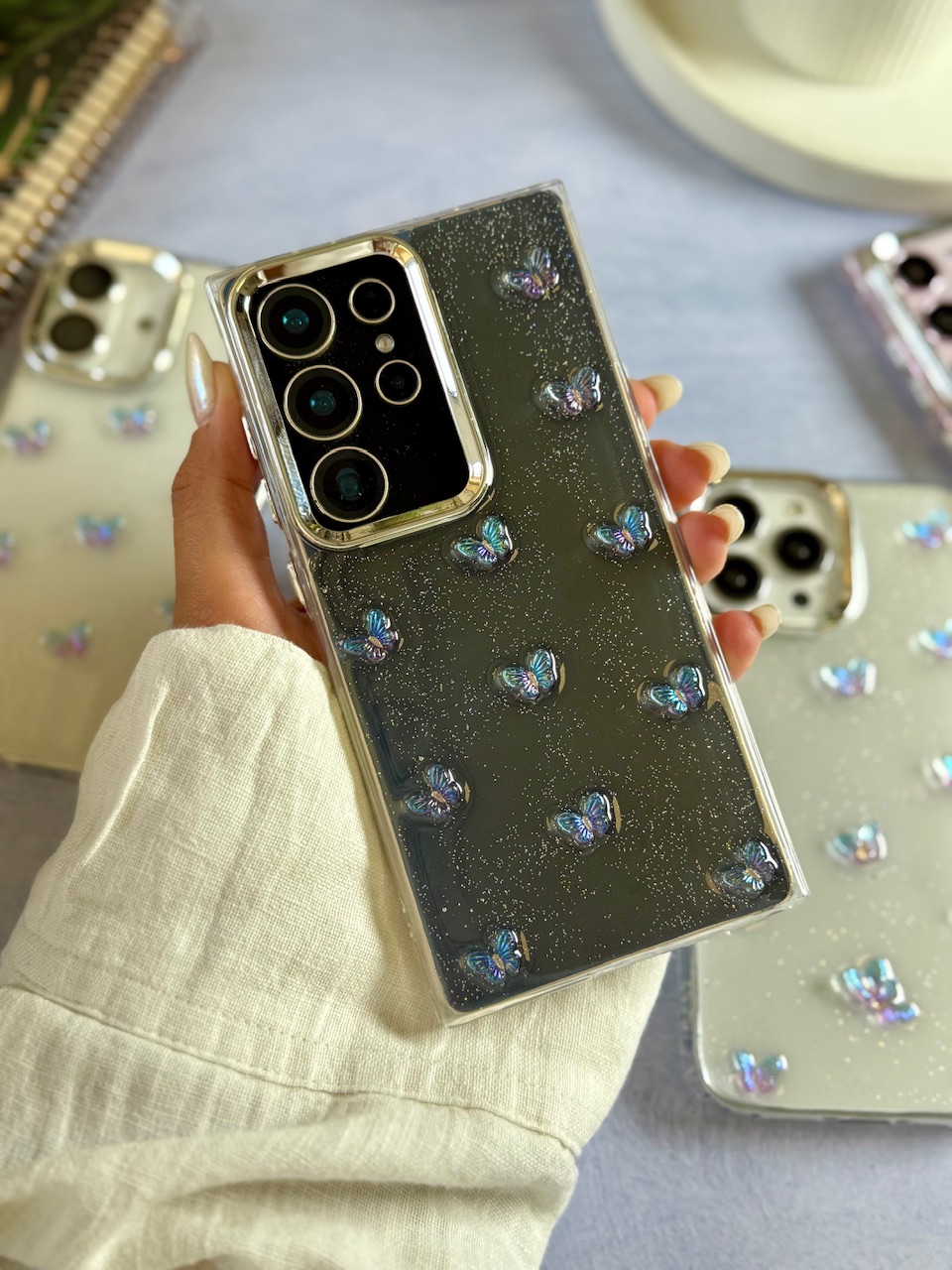قاب کاور گارد پروانه رنگی زمینه شاینی butterfly nice الماسی براق برای ردمی14سی / ردمی 14سی / redmi14c / redmi 14c مشترک با poco c75 و redmi a4