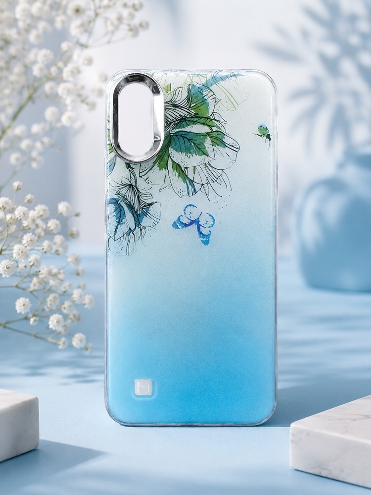 قاب کاور گارد طرح دار گل و پروانه آبی butterfly blue سامسونگ A50 /   آ50 /  آ 50  / A 50 / a50