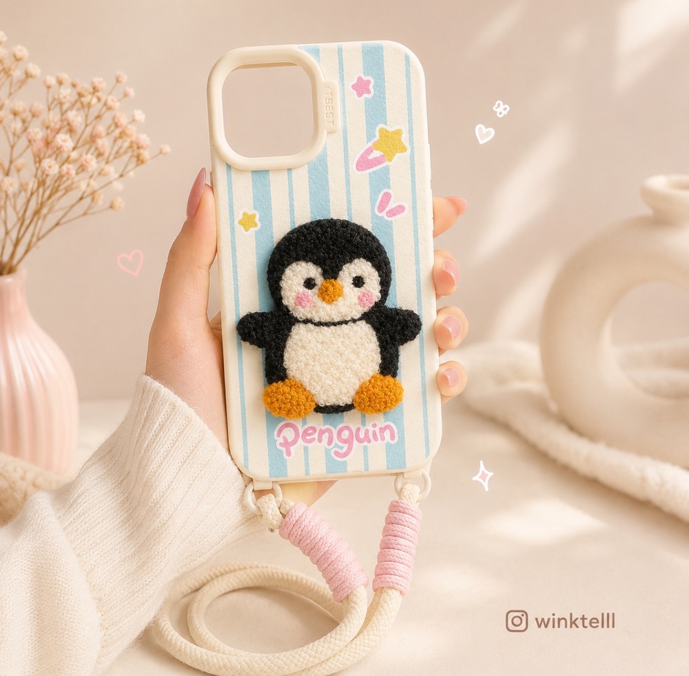 قاب کاور گارد پنگوئن بانمک بنددار برای آیفون۱6پرومکس / آیفون ۱6 پرومکس / iphone16promax / iphone 16 promax