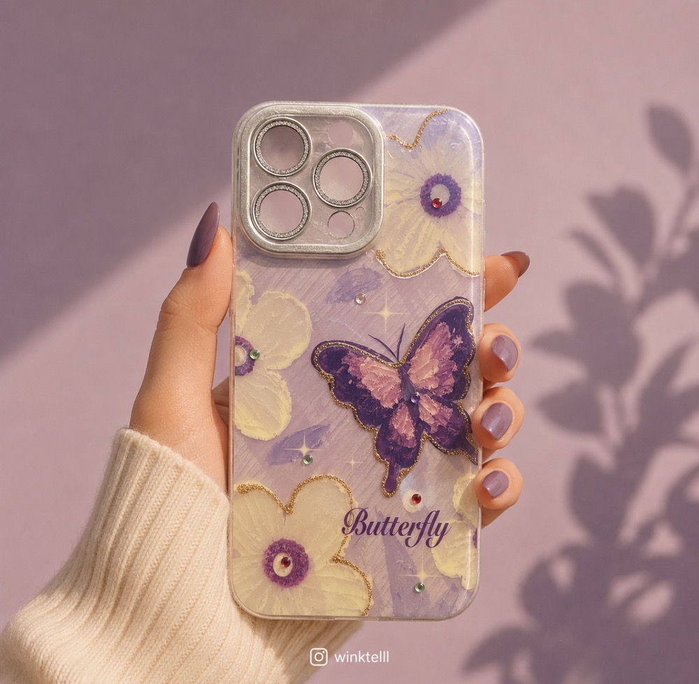 قاب کاور گارد پروانه بنفش محافظ لنزدار butterfly آیفون15پرومکس / آیفون 15پرومکس / iphone15promax / iphone 15promax