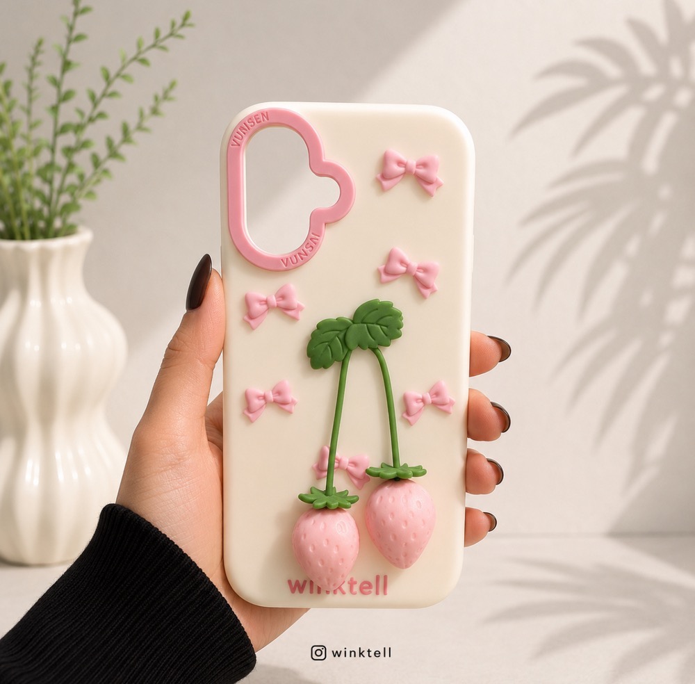 قاب توت فرنگی و پاپیون RIBBON آیفون 16 / آیفون16 / iphone 16 / iphone16