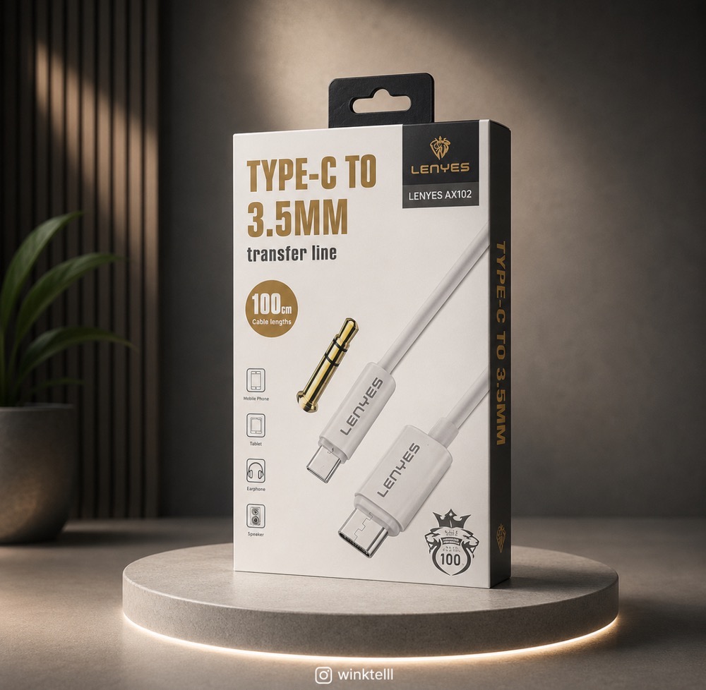 کابل تبدیل usb-c به AUX لنیز مدل AX102 طول 1متر