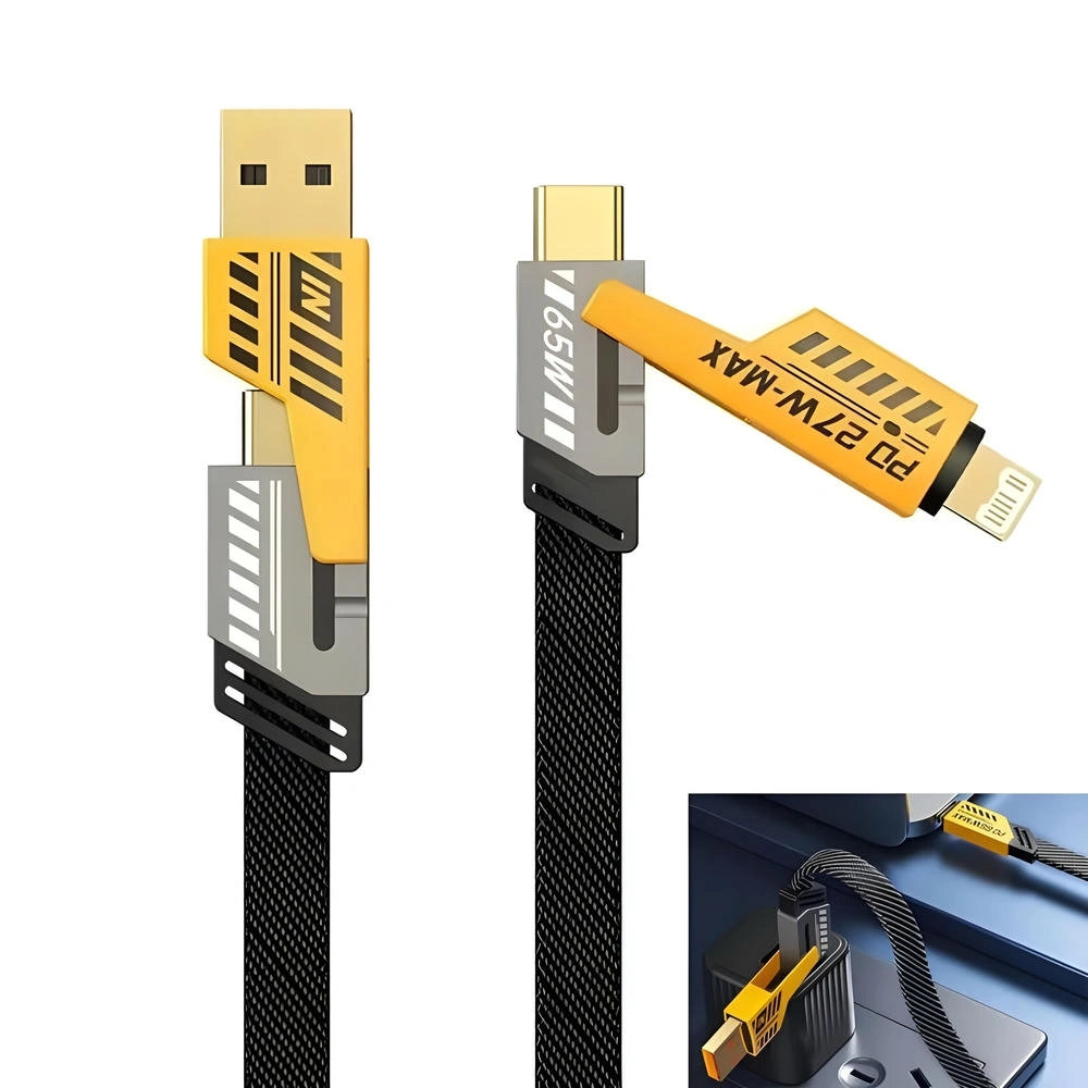 کابل شارژ ۴ کاره کنفی اورجینال طول ۱.۲ متر باکیفیت عالی .usb به type c و لایتنینگ و type c به لایتنینگ