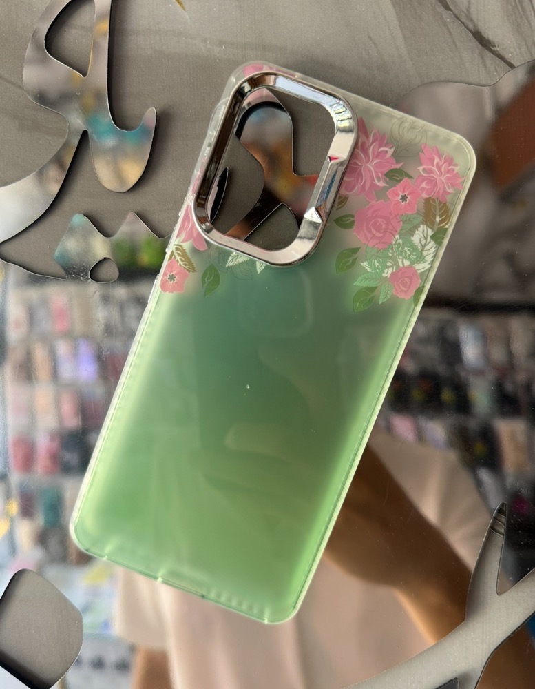 قاب کاور گارد طرح دار گل صورتی ترند با بکگراند سبز flower سامسونگ A51 /   آ51 /  آ 51  / A 51 / a51