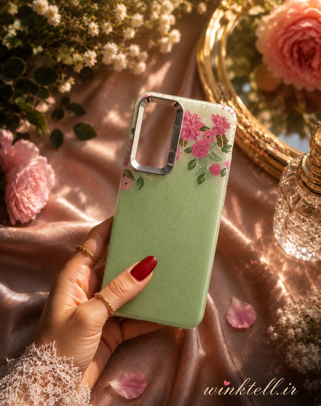 قاب کاور گارد طرح دار گل صورتی ترند با بکگراند سبز flower شیائومی ردمی14سی / ردمی 14سی / redmi14c / redmi 14c مشترک با poco c75 و redmi a4