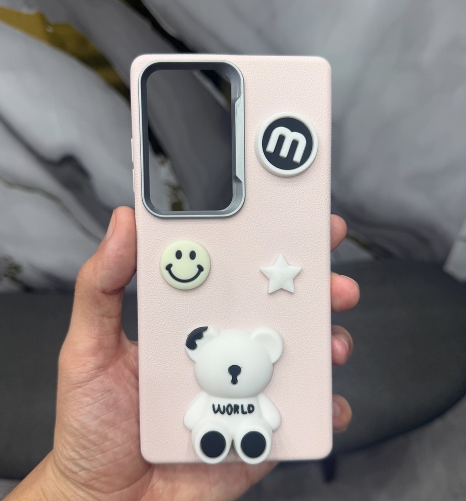 قاب کاور گارد فانتزی عروسکی خرس برجسته سفید bear emoji برای گوشی موبایل سامسونگ S 25 ULTRA / S25ULTRA / اس25الترا
