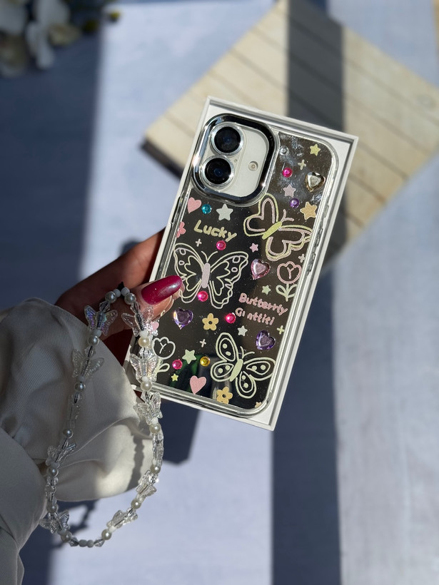 قاب کاور گارد نقاشی پروانه آینه ای با آویز آیفون آیفون13 / آیفون 13 / iphone13 / iphone 13
