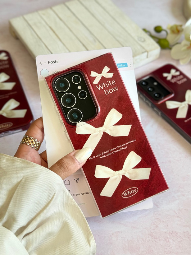 قاب کاور گارد چری white bow سامسونگ A12 / آ12 / آ 12 / A 12 رنگ RED پاپیون