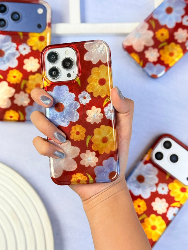 قاب کاور گارد گل قرمز و آبی flower red blue آیفون13 مشترک با آیفون14 / آیفون 13 / آیفون 14 / iphone13 / iphone14