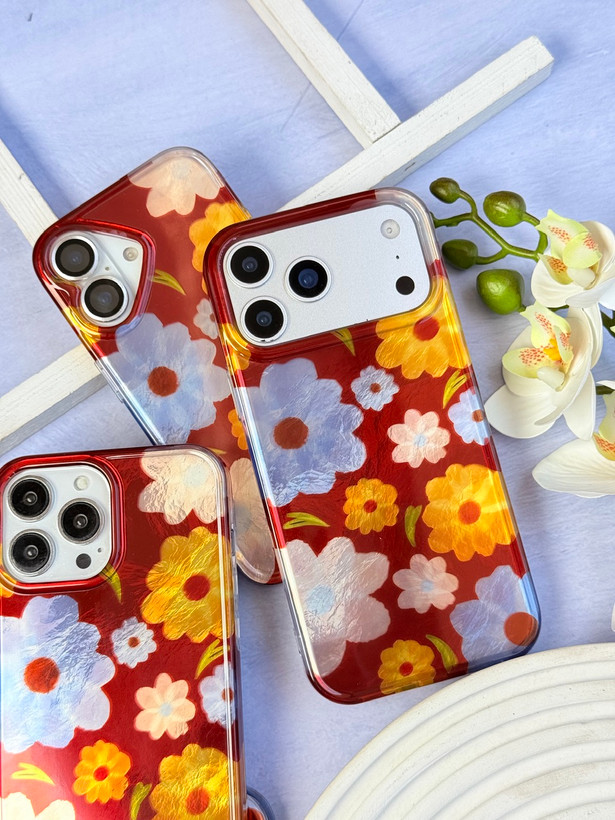 قاب کاور گارد گل قرمز و آبی flower red blue آیفون13 مشترک با آیفون14 / آیفون 13 / آیفون 14 / iphone13 / iphone14