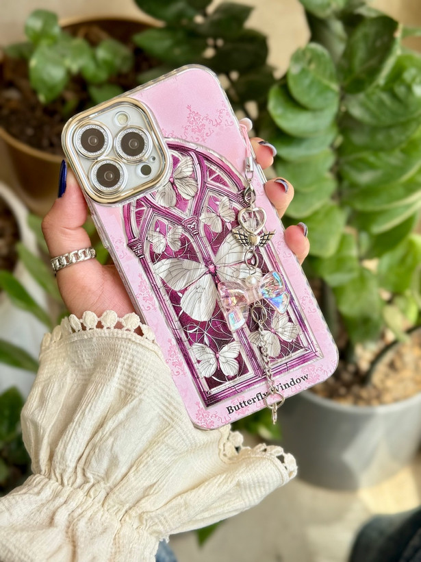 قاب کاور گارد Butterfly Window با آویز پروانه محافظ لنز دار آیفون 14 پرومکس / 14پرومکس / 14promax / 14 promax