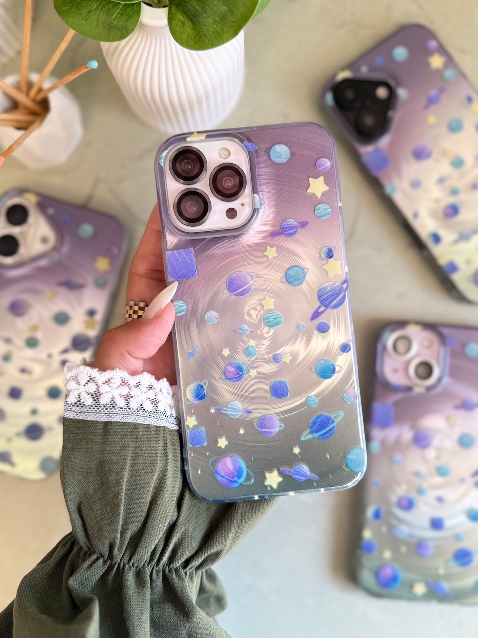 قاب کاور گارد منظومه شمسی و ماه بنفش آیفون12پرو / آیفون 12پرو / iphone12pro / iphone 12pro